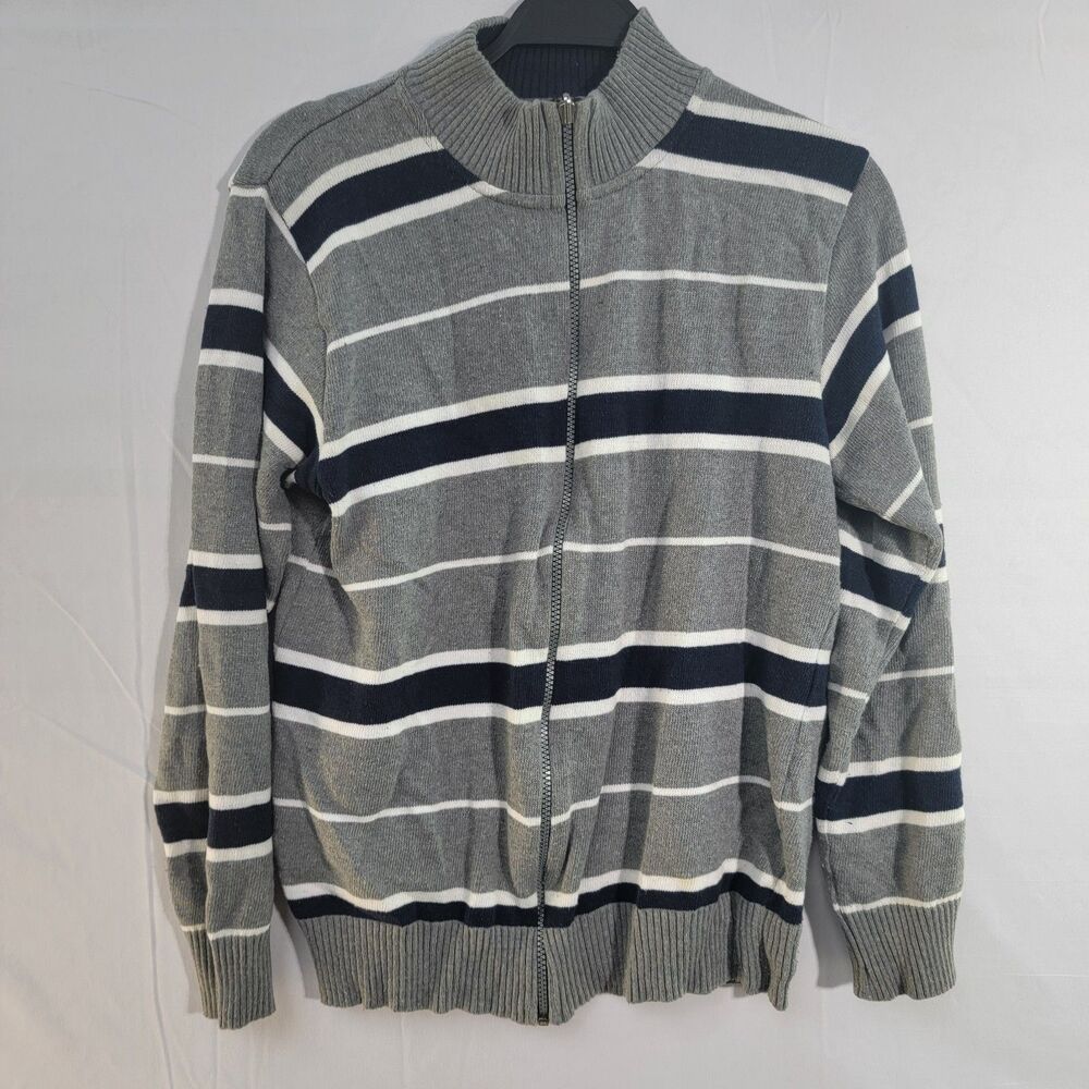 Basic Elements Gray Striped Full Zip Sweater Cott… - image 2